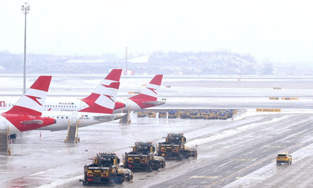 Snow ploughs at Vienna International Airport. Pic: Reuters