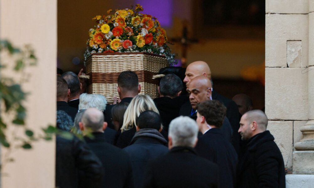 Pallbearers carry the coffin of the late French film icon into  the Notre-Dame-de-l'Assomption Catholic Church. Pic: Reuters