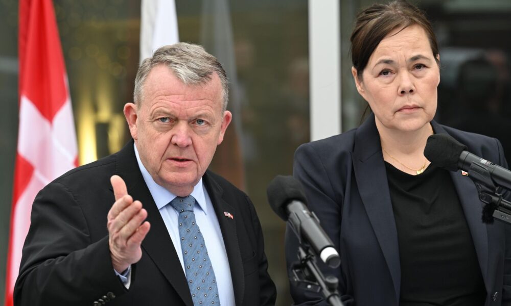 Denmark's foreign minister Lars Rasmussen and Greenland's foreign minister Vivian Motzfeldt. Pic: AP