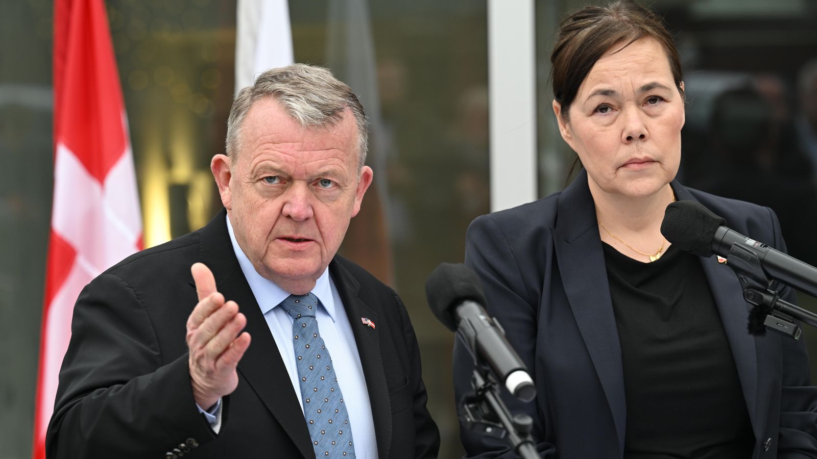 Denmark's foreign minister Lars Rasmussen and Greenland's foreign minister Vivian Motzfeldt. Pic: AP