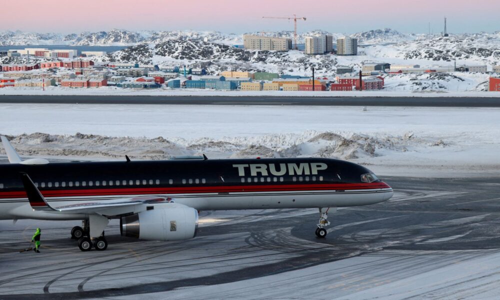 Trump-branded jet lands in Greenland. Pic: Emil Stach/Ritzau Scanpix/Reuters