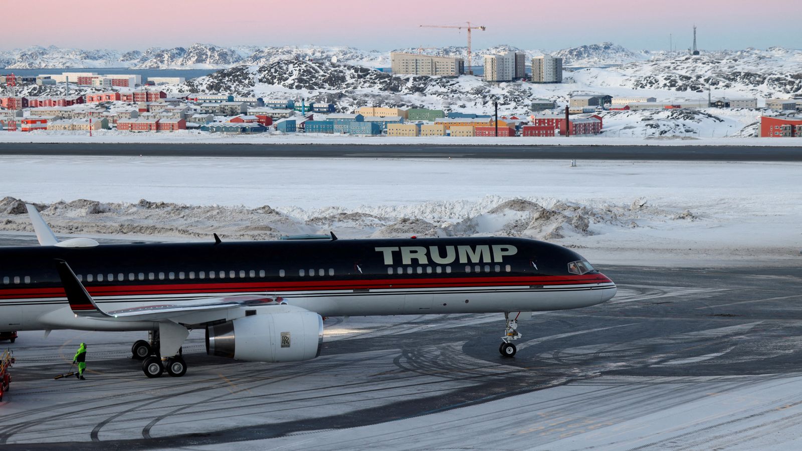 Trump-branded jet lands in Greenland. Pic: Emil Stach/Ritzau Scanpix/Reuters