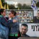 Israeli women hug in front of a banner with photos of former hostages, including Israeli police officer Ran Gvili. Pic: Reuters