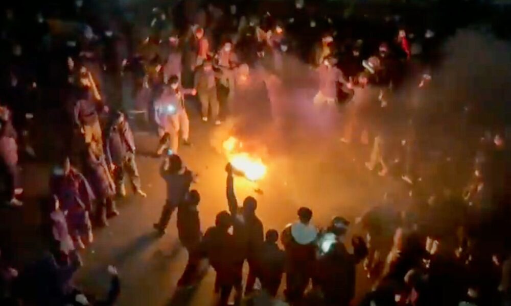 Protesters on the streets of Tehran on Sunday. Pic: UGC via AP