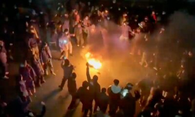 Protesters on the streets of Tehran on Sunday. Pic: UGC via AP
