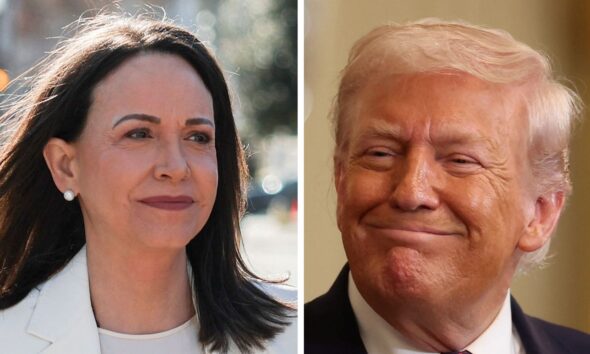 Venezuelan opposition leader Maria Corina Machado arriving for a meeting with US President Donald Trump. Pic: Reuters