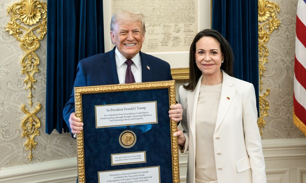 Maria Corina Machado presents Donald Trump with her Nobel Peace Prize