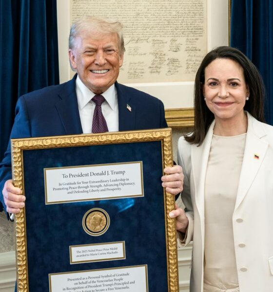 Maria Corina Machado presents Donald Trump with her Nobel Peace Prize