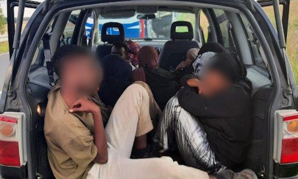 German police released photos of migrants packed into a car. Pic: Pasewalk Federal Police