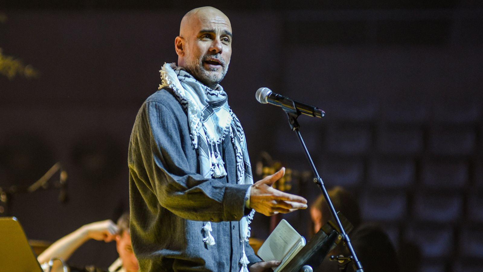 Football coach Pep Guardiola speaking at the rally. Pic: Europa Press/AP