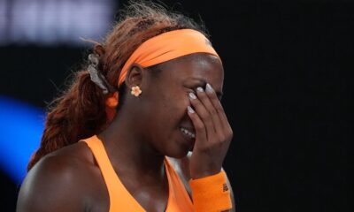 Coco Gauff of the US reacts during her quarter-final match against Elina Svitolina of Ukraine. Pic: AP