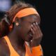 Coco Gauff of the US reacts during her quarter-final match against Elina Svitolina of Ukraine. Pic: AP