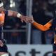 Ben Muncaster and Darcy Graham of Edinburgh Rugby are seen after their side are awarded a penalty try against Gloucester Rugby