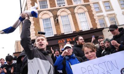 Chelsea fans protesting the Chelsea sporting directorship ahead of the Premier League match at Stamford Bridge, London. Picture date: Saturday January 17, 2026. PA Photo. Photo credit should read: Bradley Collyer/PA Wire...RESTRICTIONS: EDITORIAL USE ONLY No use with unauthorised audio, video, data, fixture lists, club/league logos or "live" services. Online in-match use limited to 120 images, no video emulation. No use in betting, games or single club/league/player publications.