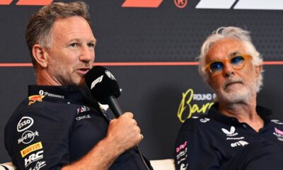 Christian Horner and Flavio Briatore at the 2025 Spanish Grand Prix (Red Bull Content Pool)