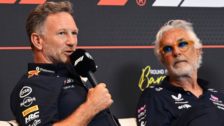 Christian Horner and Flavio Briatore at the 2025 Spanish Grand Prix (Red Bull Content Pool)