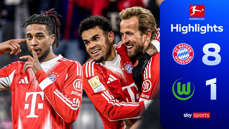 Bayern Munich's Harry Kane, Luis Diaz and Michael Olise