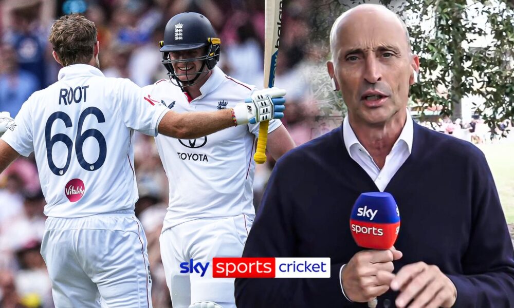 England's Joe Root is congratulated by teammate England's Jamie Smith