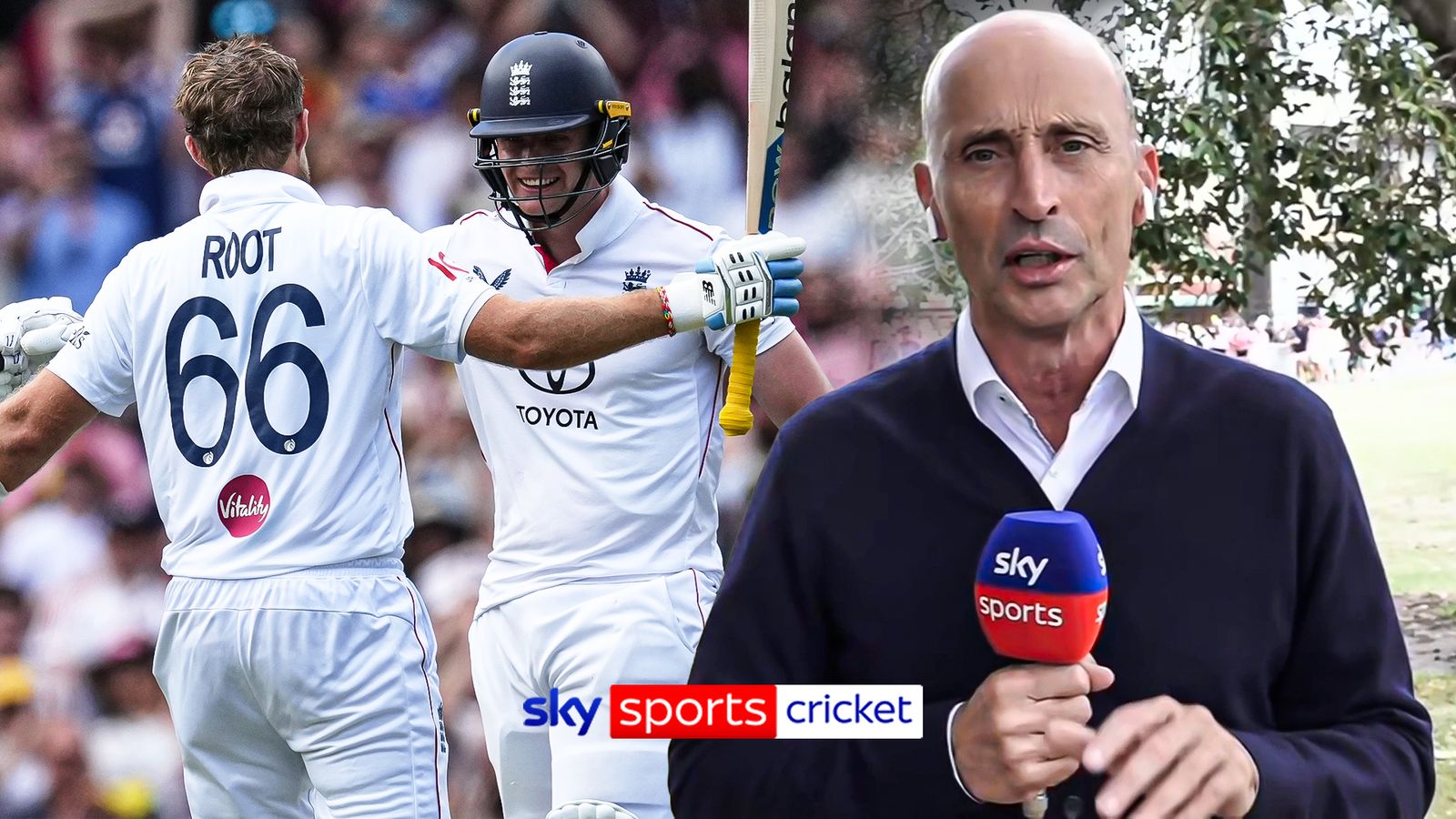 England's Joe Root is congratulated by teammate England's Jamie Smith