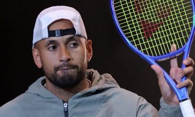 Nick Kyrgios makes his way to the court for the Battle of the Sexes match between Aryna Sabalenka and Nick Kyrgios in Dubai, UAE