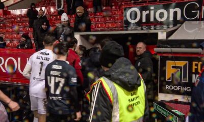 Nicolas Raskin squirted water at an Aberdeen fan after Rangers' 2-0 win at Pittodrie on Sunday