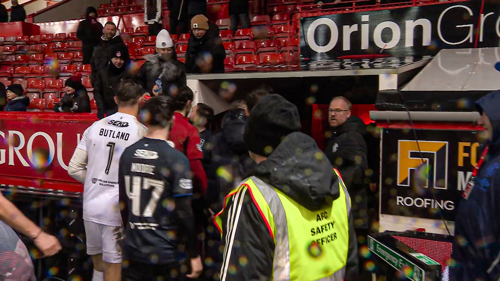 Nicolas Raskin squirted water at an Aberdeen fan after Rangers' 2-0 win at Pittodrie on Sunday