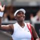Venus Williams of USA thanks the crowd after losing her match against Magda Linette of Poland during day two of the 2025 ASB Classic at ASB