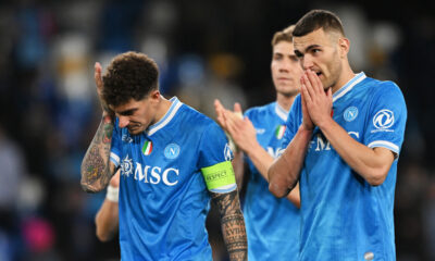 NAPLES, ITALY - JANUARY 28: Giovanni Di Lorenzo of SSC Napoli looks dejected at full-time following the team's defeat in the UEFA Champions League 2025/26 League Phase MD8 match between SSC Napoli and Chelsea FC at Stadio Diego Armando Maradona on January 28, 2026 in Naples, Italy. (Photo by Francesco Pecoraro/Getty Images)