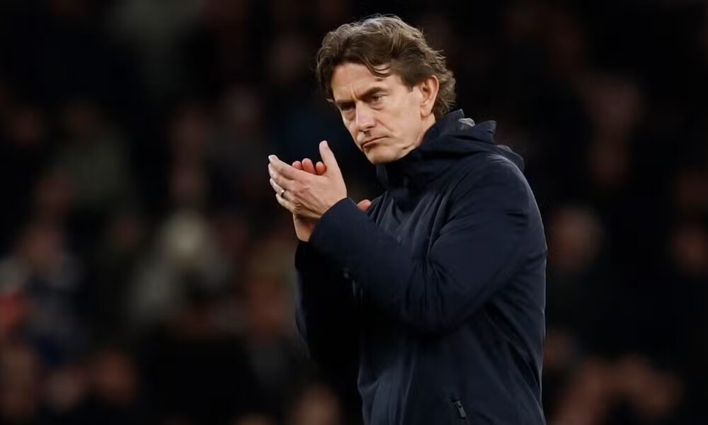 Tottenham Hotspur manager Thomas Frank looks dejected after the match