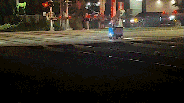 Train strikes food delivery robot stuck on railroad tracks in Miami