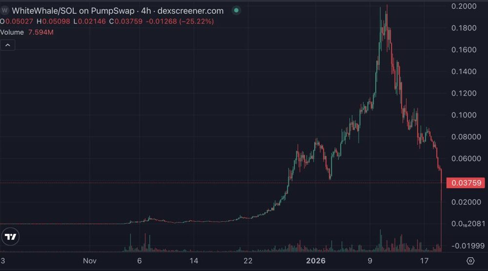 Meme Coin WhiteWhale Plummet 60% After Rug Pull Accusations, Large Holders Dump $1.3M in Tokens