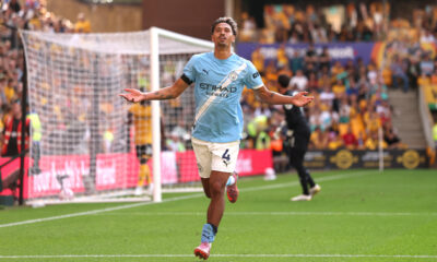 WOLVERHAMPTON, ENGLAND - AUGUST 16: Tijjani Reijnders of Manchester City celebrates scoring his sides second goal during the Premier League match between Wolverhampton Wanderers and Manchester City at Molineux on August 16, 2025 in Wolverhampton, England. (Photo by Alex Pantling/Getty Images)