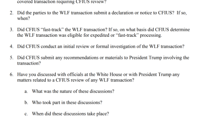 Senators Urge CFIUS Probe of $500M UAE Stake in Trump-Linked WLFI