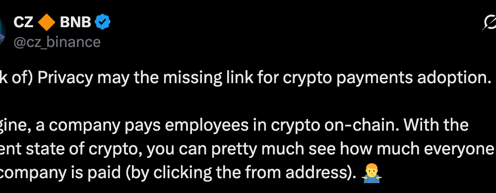 Privacy, Changpeng Zhao