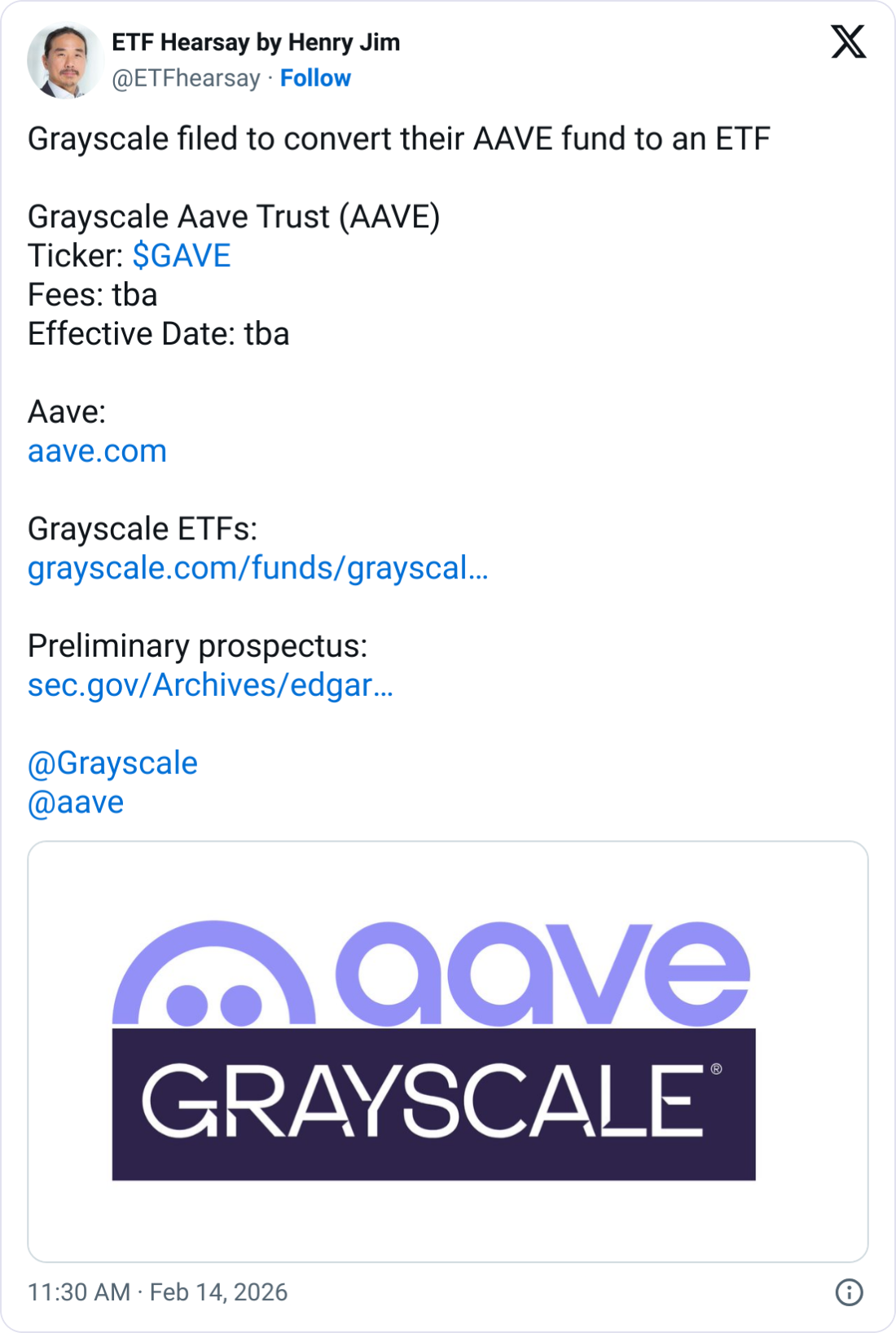 Grayscale Files With SEC to Convert Aave Trust Into ETF