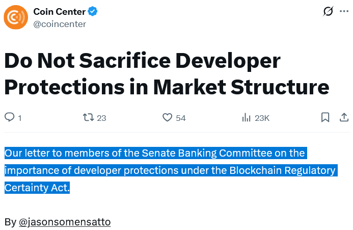 Senate Asked to Not Axe Crypto Developer Protection Bill