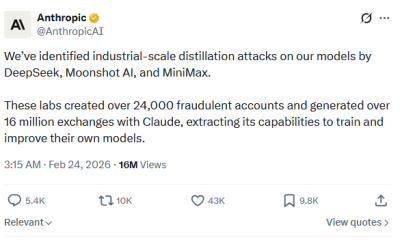 Anthropic Accuses Three Firms of Using Sophisticated Distillation Attacks