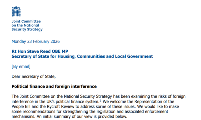 UK Security Chair Wants Temporary Ban on Crypto Donations