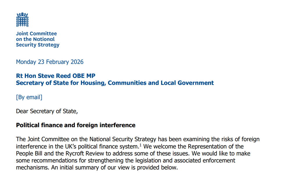 UK Security Chair Wants Temporary Ban on Crypto Donations