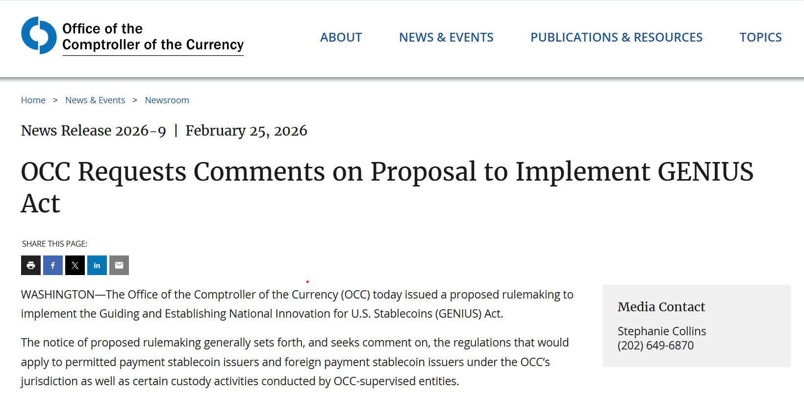 OCC Stablecoin Proposal Targets Yield, Sets Stage for CLARITY Act