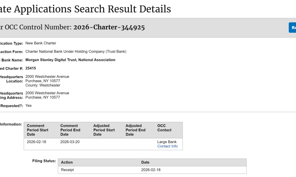 Morgan Stanley Applies US Bank Charter for Crypto Custody