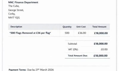 Invoice from the Kettering Flagdowners to North Northants Council for removal of 500 flags