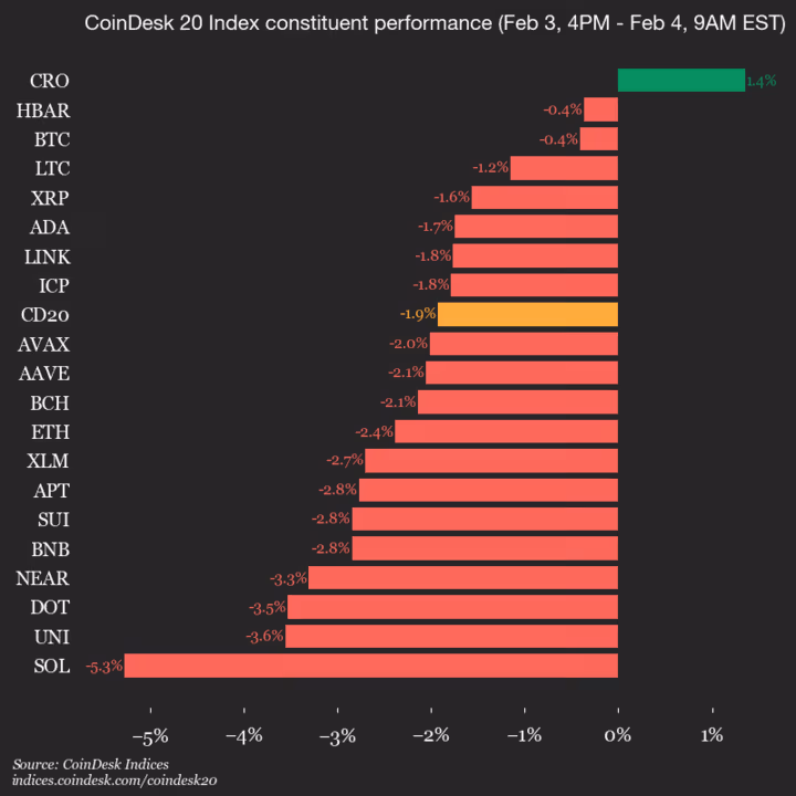 9am CoinDesk 20 Update for 2026-02-04: vertical