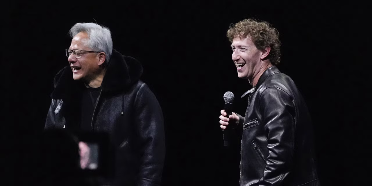 Nvidia CEO Jensen Huang with Meta CEO Mark Zuckerberg at a conference in July 2024.