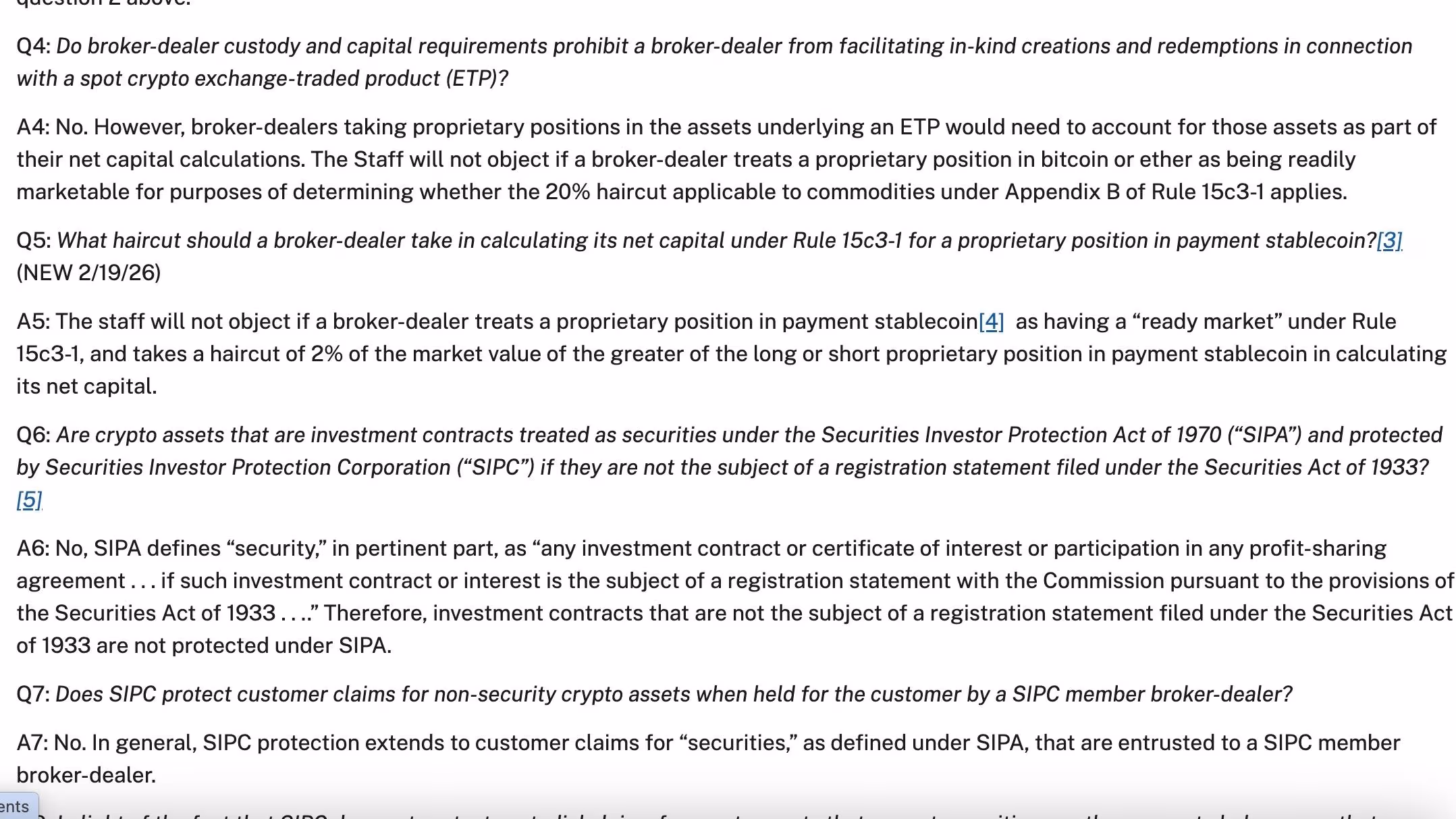 Securities and Exchange Commission FAQ (screen capture, SEC website)