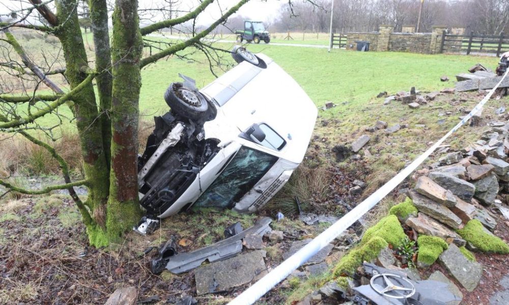 Belmont Road closed after van 'leaves road and hits tree'