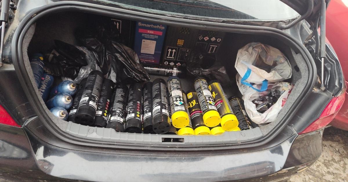 More than 50 nitrous oxide canisters found in car boot