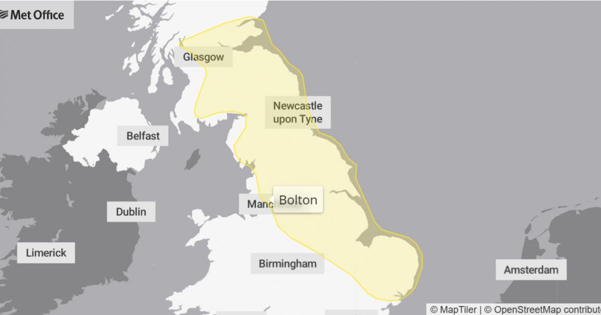 Met Office issues yellow weather warning for Bolton