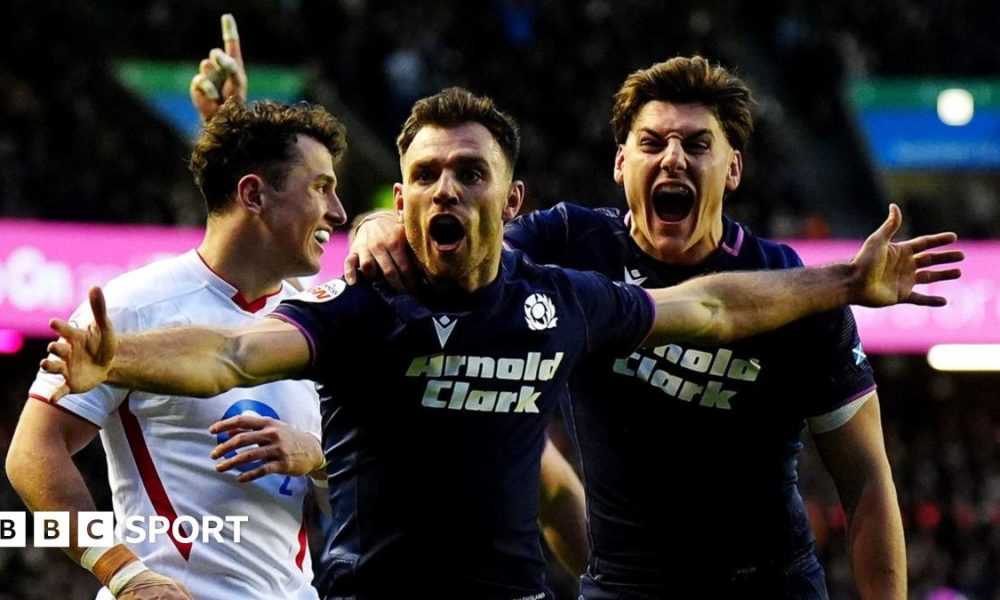 Ben White celebrates for Scotland at Murrayfield