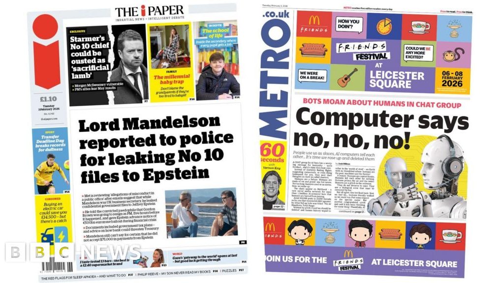 'Mandelson reported to police' and 'Bots moan about humans'